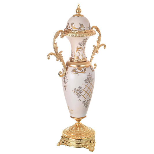 Caroline - Imperial Small Potiche with Gold Plated Base - Beige & Gold - 51cm - 58000548