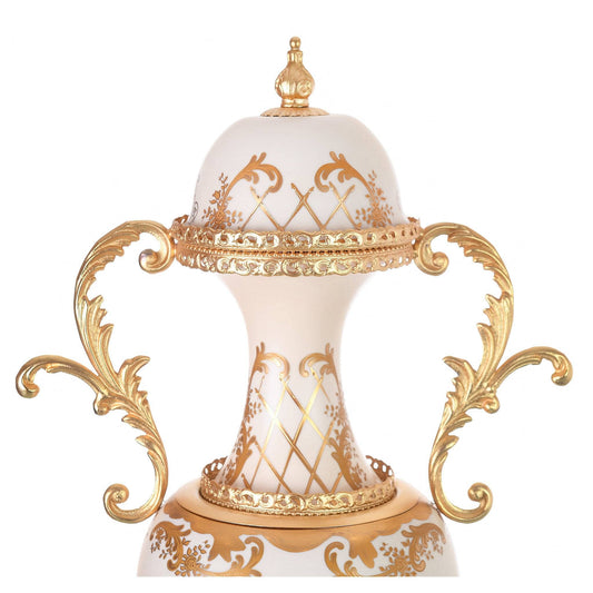 Caroline - Imperial Large Potiche with Gold Plated Base - Beige & Gold - 70cm - 58000552