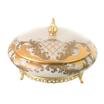 كارولين - صندوق إمبراطوري دائري بسيقان مطلية بالذهب - بيج وذهبي - 18 سم - 58000560