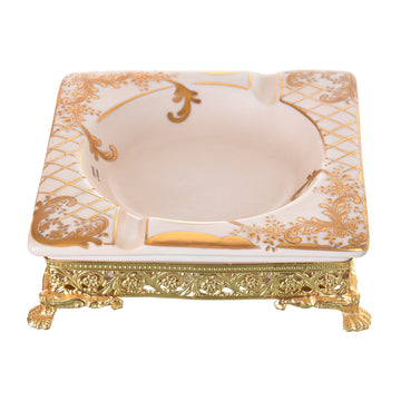 Caroline - Imperial Square Ashtray with Gold Plated Legs - Beige & Gold - 17cm - 58000568