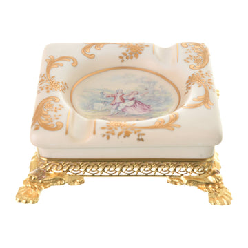 Caroline - Square Ashtray with Gold Plated Legs - Romeo & Juliet - Beige & Gold - 14cm - 58000572