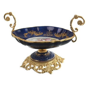 Caroline - Oval Plate with Base - Romeo & Juliet - Blue & Gold - 19x29x21cm - 58000585