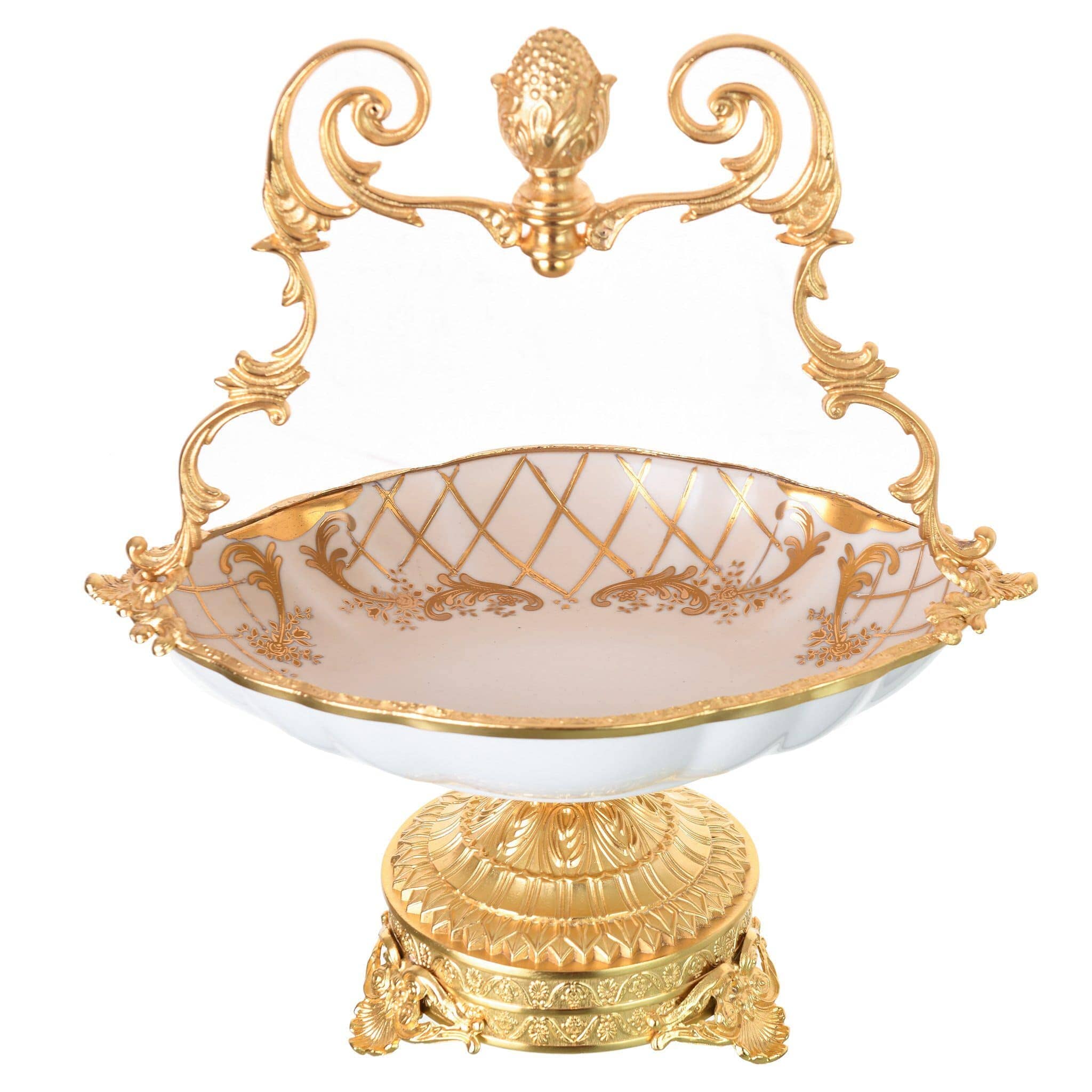 Caroline - Imperial Ova Basket with Gold Plated Base & Handles - Beige & Gold - 30x18x36cm - 58000588