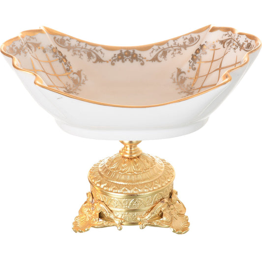 كارولين - وعاء إمبراطوري بقاعدة مطلية بالذهب - بيج وذهبي وأبيض - 23 × 13 سم - 58000592