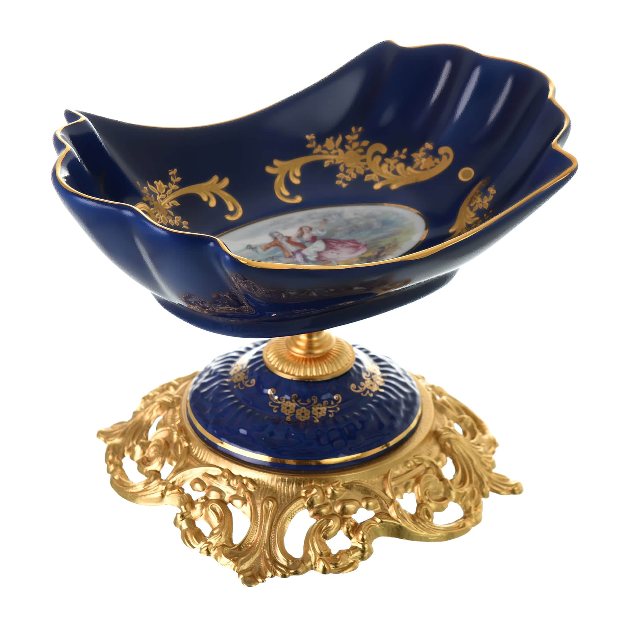Caroline - Bowl with Base - Romeo & Juliet - Blue & Gold & White - 23x13cm - 58000593