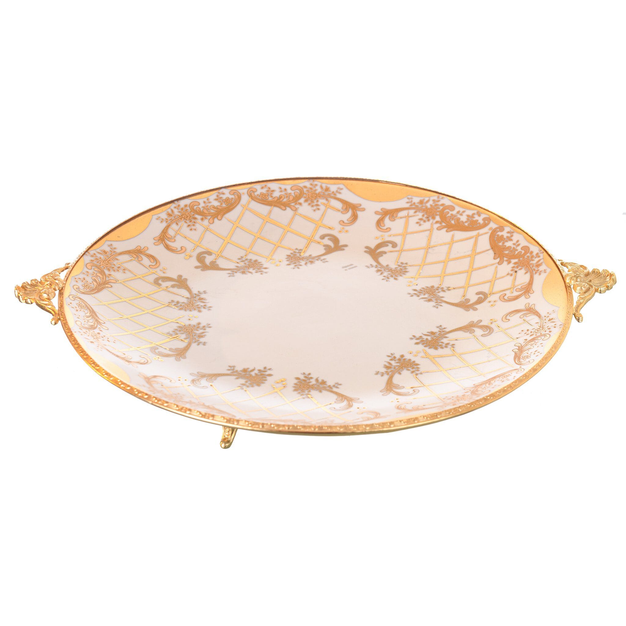 Caroline - Imperial Round Tray with Gold Plated Handles & Legs - Beige & Gold - 36cm - 58000596