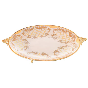 Caroline - Imperial Round Tray with Gold Plated Handles & Legs - Beige & Gold - 36cm - 58000596