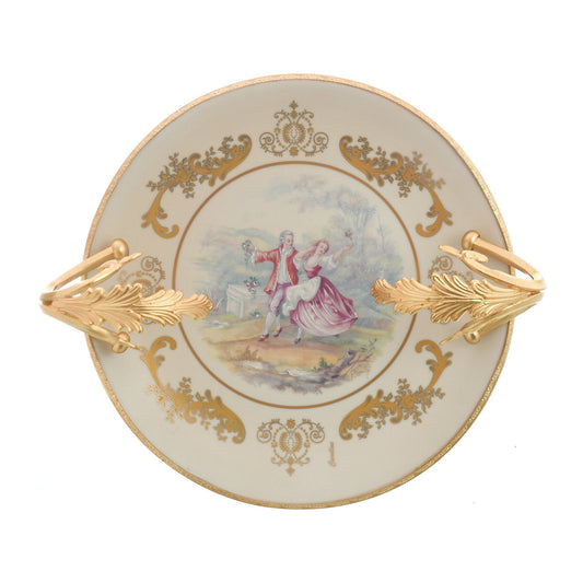 Caroline - Round Plate with Base - Romeo & Juliet - Beige & Gold - 25cm - 58000603