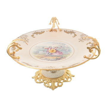 Caroline - Round Plate with Base - Romeo & Juliet - Beige & Gold - 40cm - 58000607