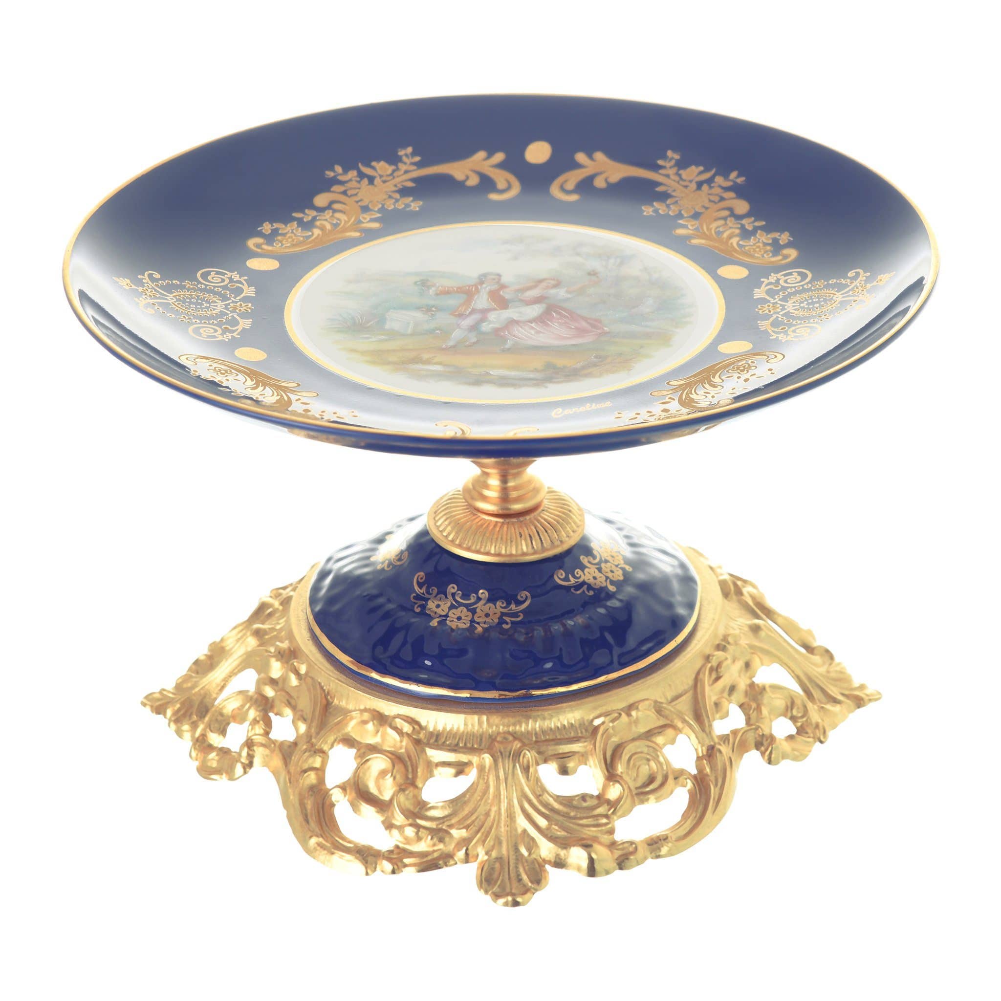 Caroline - Round Plate with Base - Romeo & Juliet - Blue & Gold - 20cm - 58000609