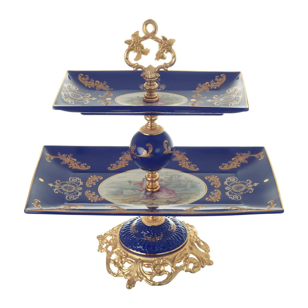 Caroline - Rectangular Stand 2 Tiers with Base - Romeo & Juliet - Blue & Gold - 43cm - 58000613