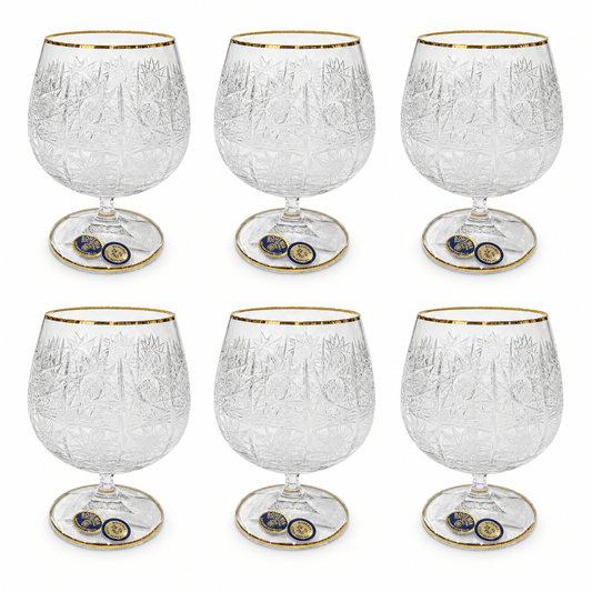 Bohemia Crystal - Brandy Glass Set 6 Pcs - 400 ml - Gold