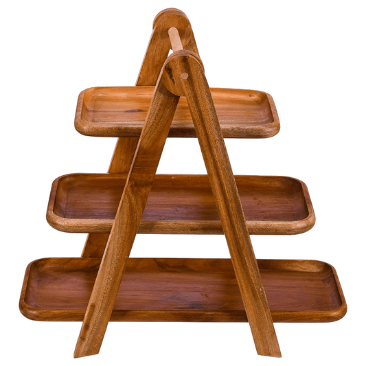 Senzo - 3 Tier Wooden Stand with Detachable Platters - Wood - 5900030