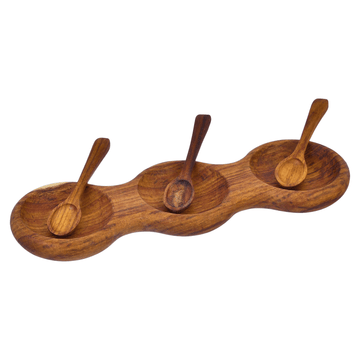 Senzo - Dips Platter 3 Parts with 3 Spoons - 25x8cm - Wood