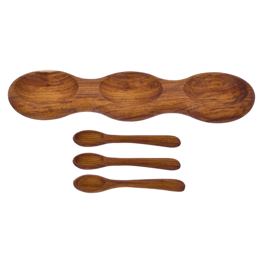 Senzo - Dips Platter 3 Parts with 3 Spoons - 25x8cm - Wood