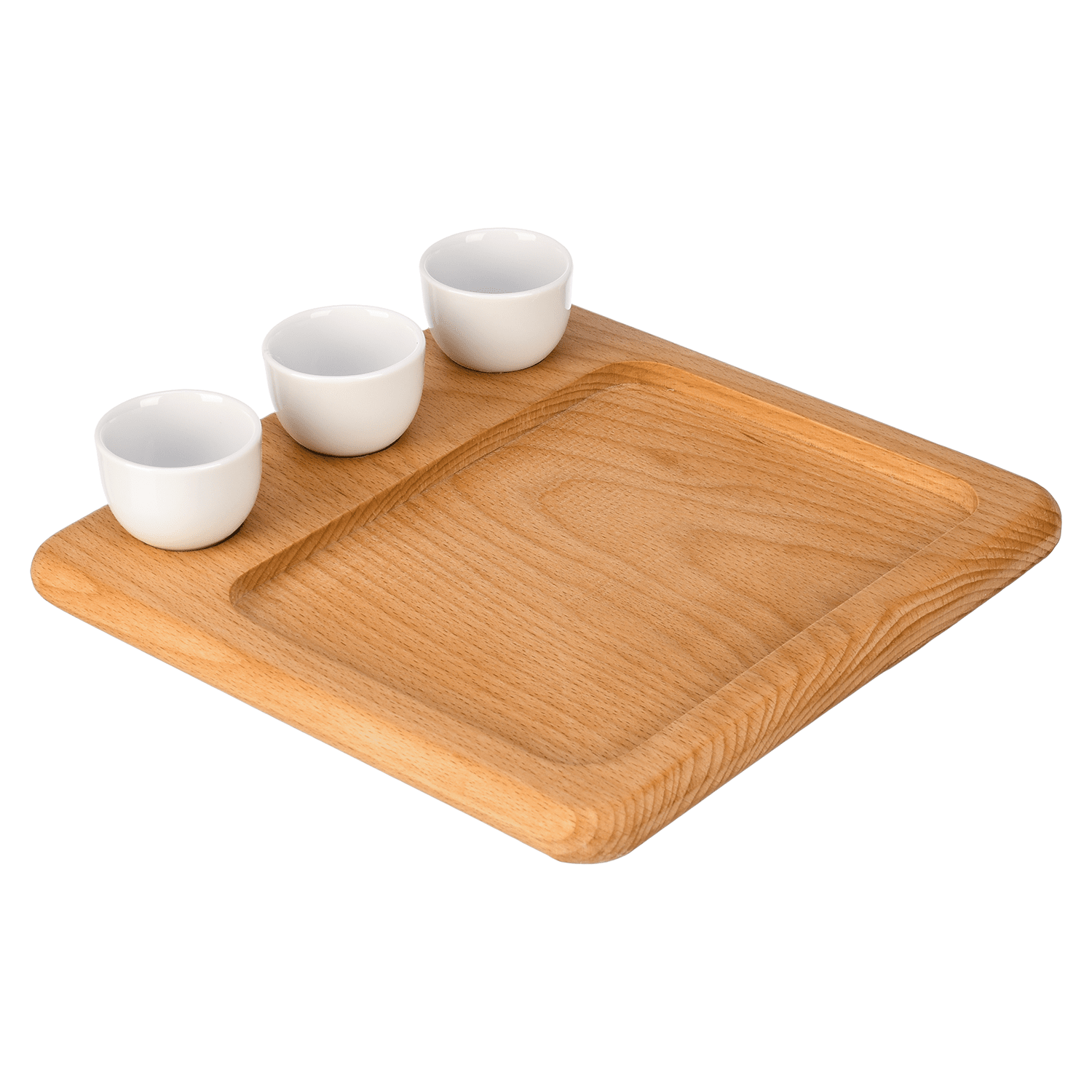 Senzo - Chip & Dip Wooden Tray with 3 Bowls - Wood & Porcelain