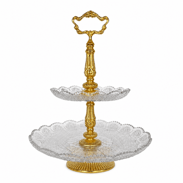 Bohemia Crystal - Round Etagere 2 Levels - 30x38cm - Gold