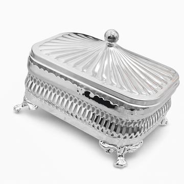 Queen Anne - Rectangular Butter Bowl With Lid - Silver - 12x8cm