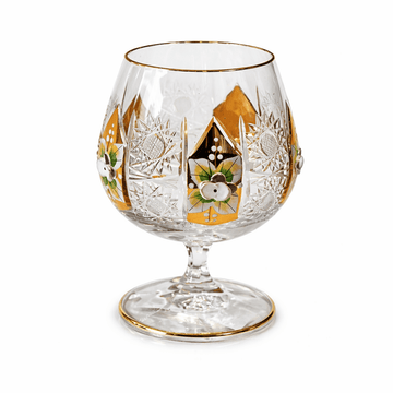 Bohemia Crystal - Brandy Glass Set 6 Pcs - Gold & Flowers - 380ml