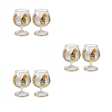 Bohemia Crystal - Brandy Glass Set 6 Pcs - Gold & Flowers - 380ml