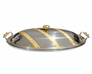 Elegant Gioel - Magic Diagonal Oval Serving Dish with Cover - 31x50 cm - Gold