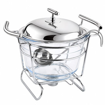 Senzo - Round Soup Warmer with 1 Candle - Stainless Steel & Tempered O'Cuisine Glass - 4.0 Lit