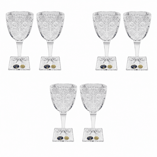 Bohemia Crystal - Arezzo Squared Goblet Hand Cut Glass Set 6 Pcs - 270 ml - Clear