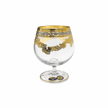 Bohemia Crystal - Tokyo Brandy Glass Set 6 Pcs - 380 ml - Silver & Gold