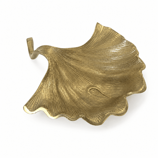 Leaf Shaped Plate for Snacks & Nuts - Gold - Gold Plated Metal