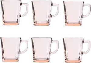 Pasabahce - Carre Glass Mug Set 6 Pieces -  pink  - 270ml