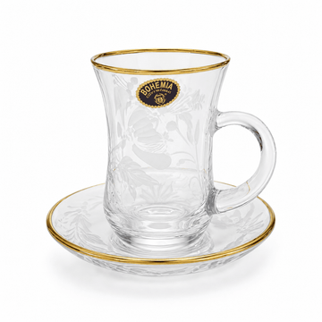 Bohemia Crystal - Istikanna Set with Saucer 6 Pcs - 145 - Gold