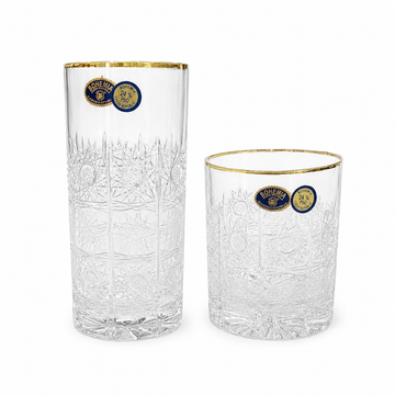 Bohemia Crystal - Highball & Tumbler Glass Set 12 Pcs - 300ml & 280ml - Gold