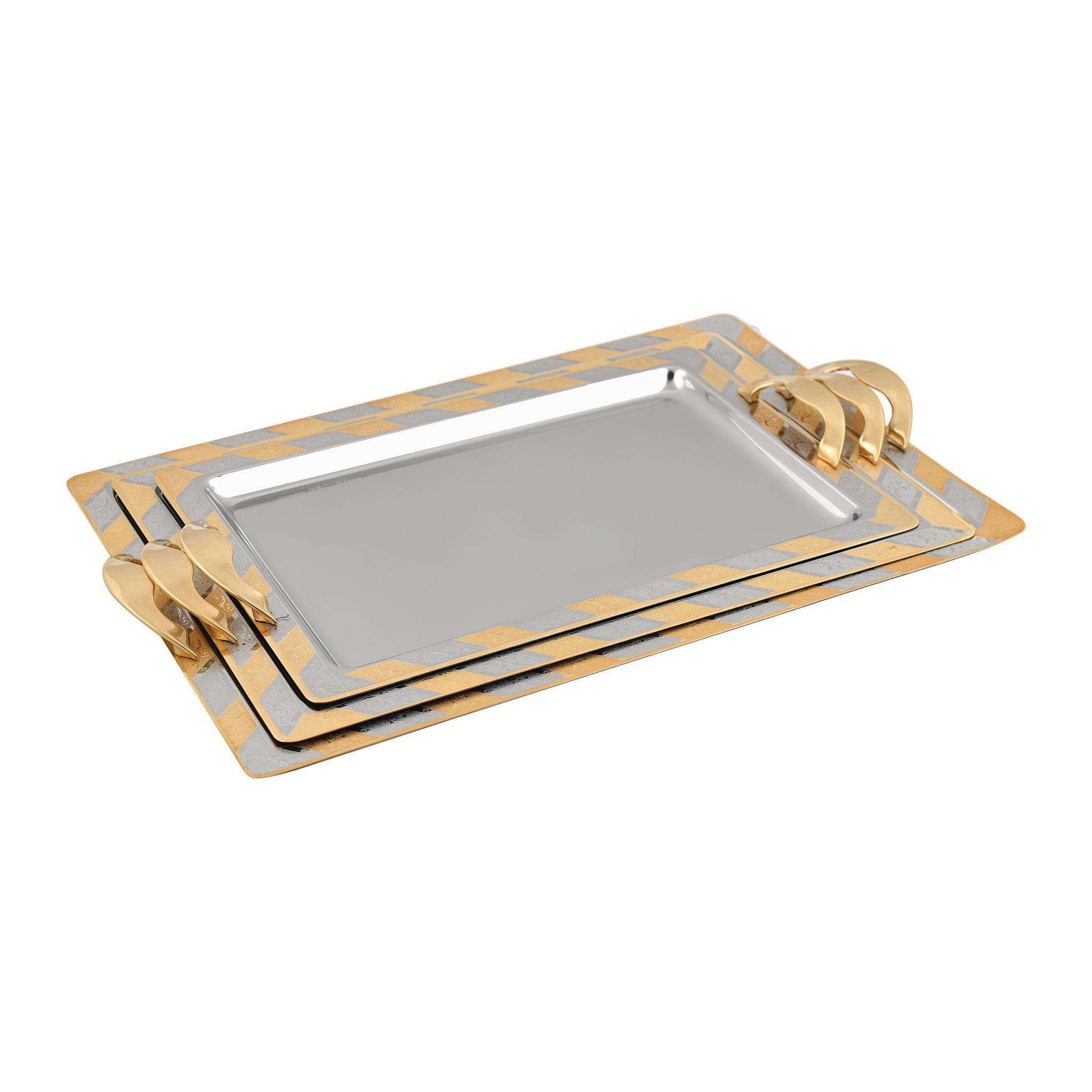 Elegant Gioiel - Rectangular Tray Set with Handles 3 Pieces - Gold - Stainless Steel 18/10 - 75000144