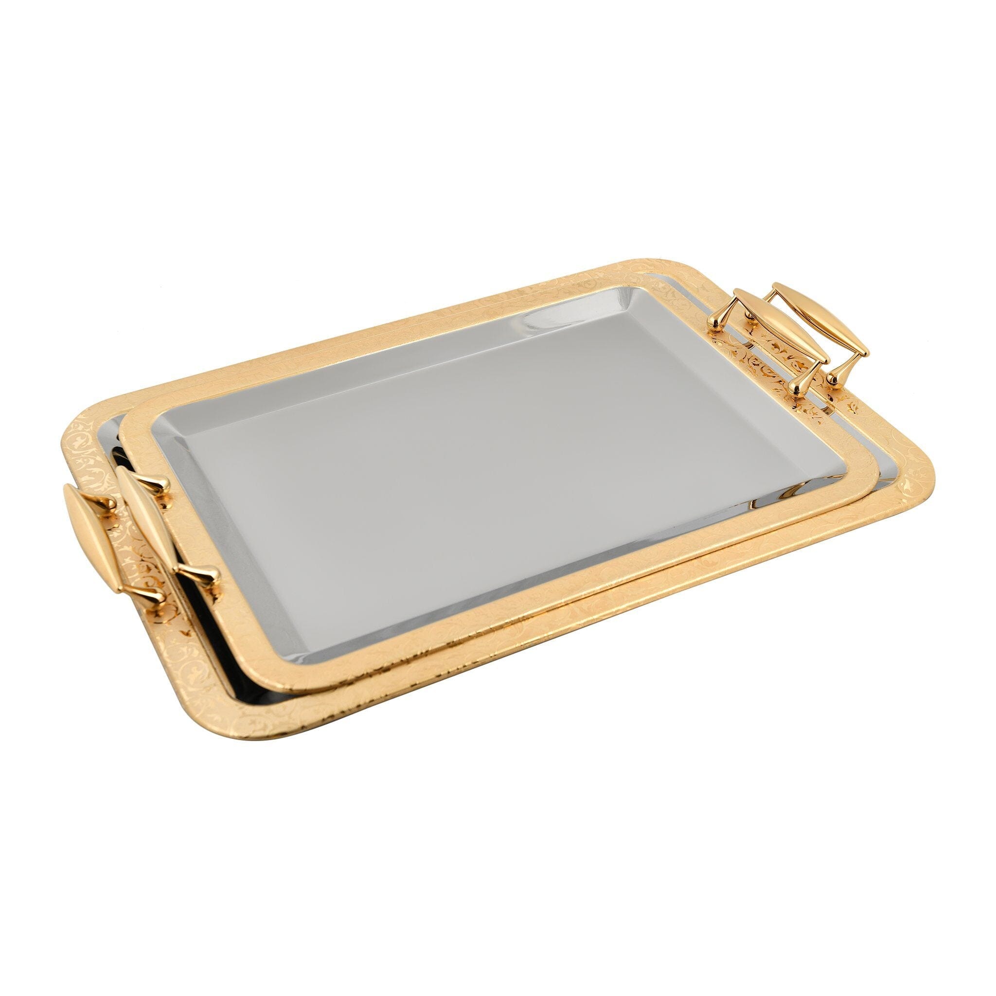 Elegant Gioiel - Rectangular Tray Set with Handles 2 Pieces - Gold - Stainless Steel 18/10 - 75000184