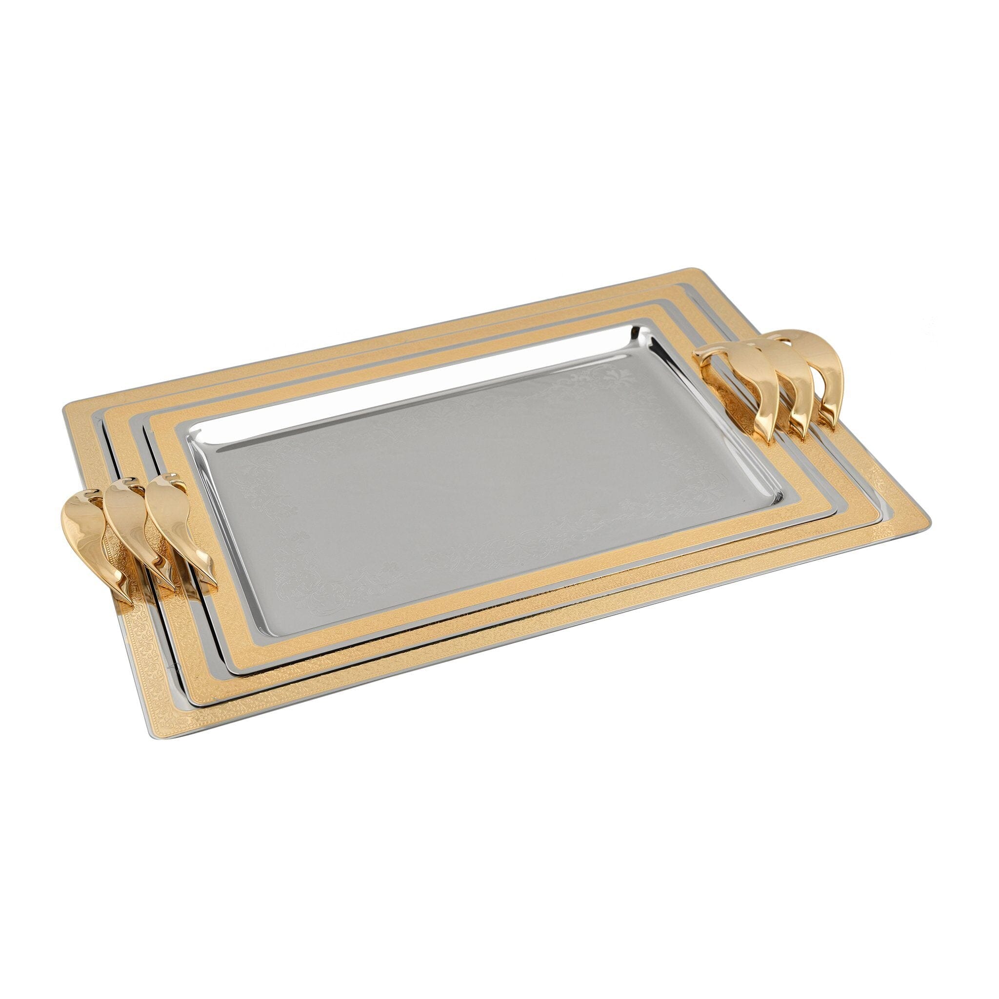 Elegant Gioiel - Rectangular Tray Set with Handles 3 Pieces - Gold - Stainless Steel 18/10 - 75000198