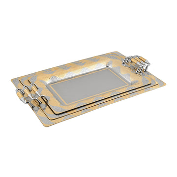 Elegant Gioiel - Rectangular Tray Set with Handles 3 Pieces - Gold - Stainless Steel 18/10 - 75000211