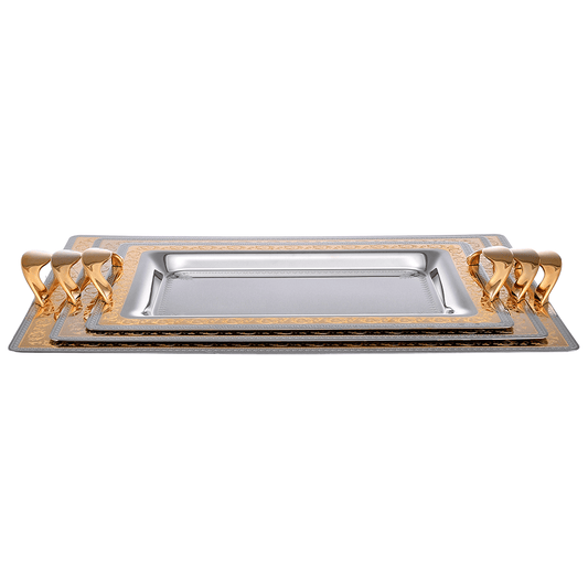 Elegant Gioiel - Rectangular Tray Set with Handles 3 Pieces - Gold - Stainless Steel 18/10 - 75000300