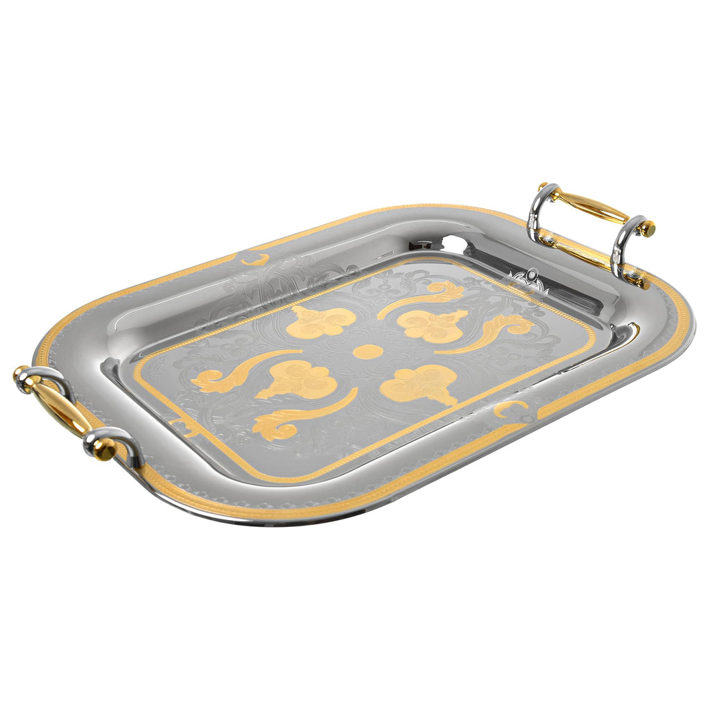 Elegant Gioiel - Rectangular Tray with Handles - Gold - Stainless Steel 18/10 - 36x50cm - 75000385