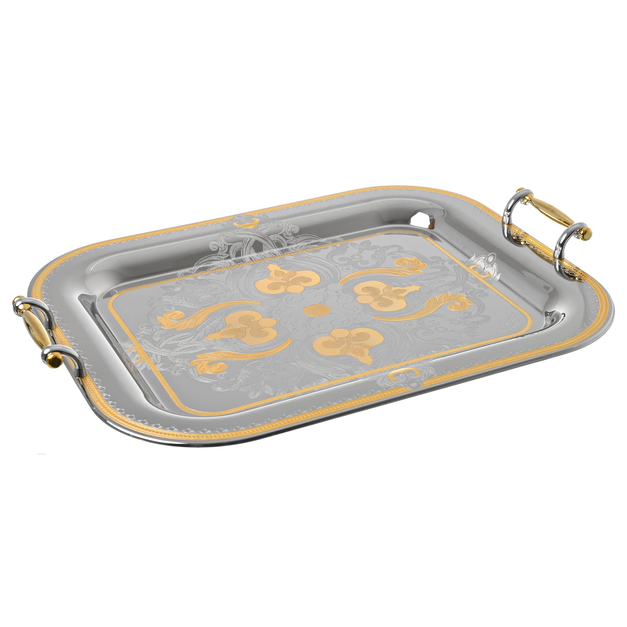 Elegant Gioiel - Rectangular Tray with Handles - Gold - Stainless Steel 18/10 - 42x55cm - 75000386
