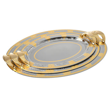 Elegant Gioiel - Oval Tray Set with Handles 3 Pieces - Gold - Stainless Steel 18/10 - 75000405