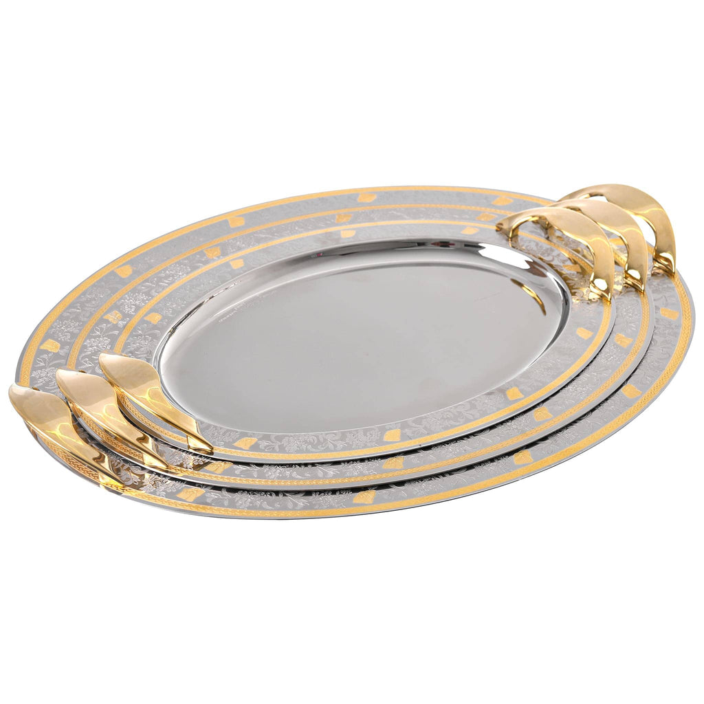 Elegant Gioiel - Oval Tray Set with Handles 3 Pieces - Gold - Stainless Steel 18/10 - 75000431