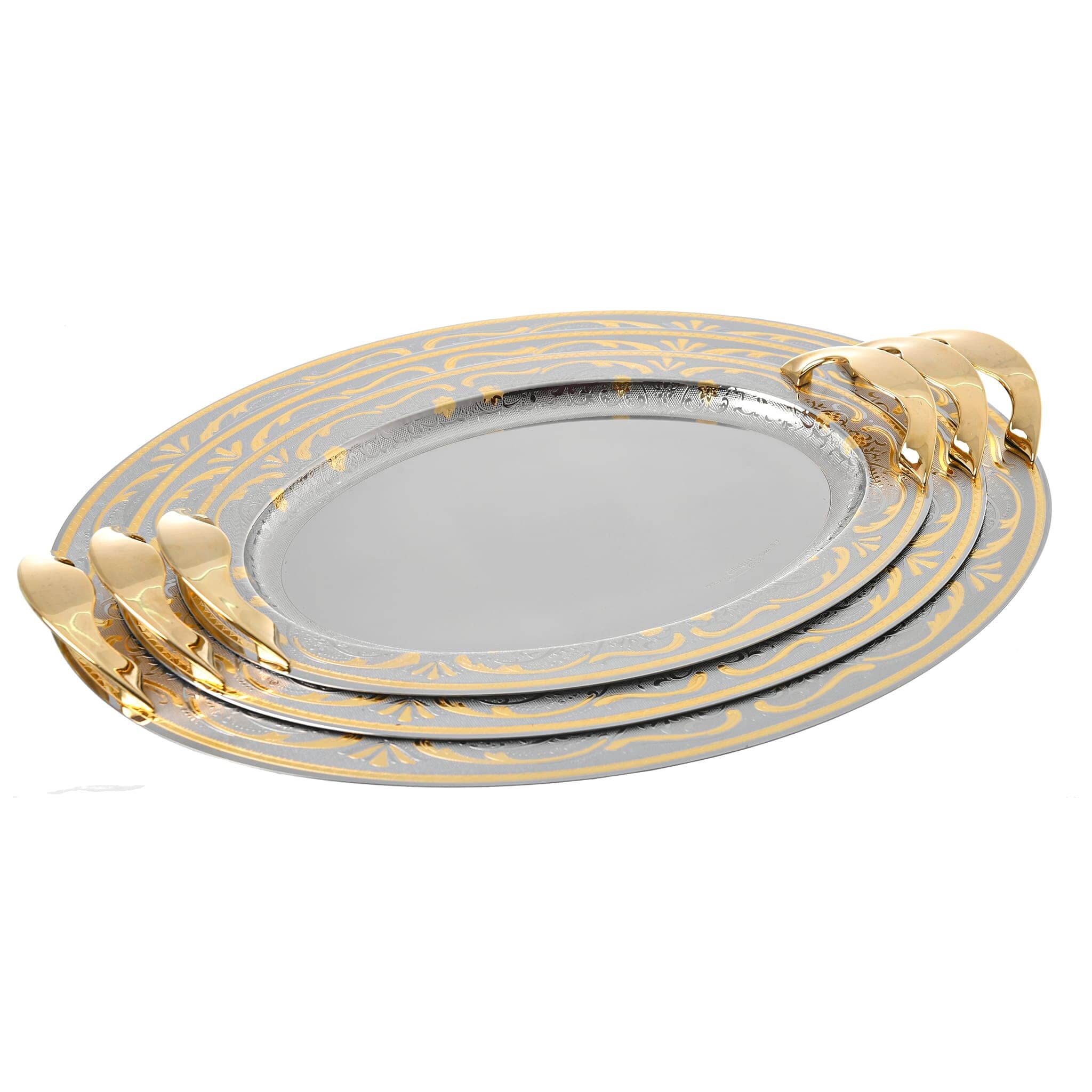 Elegant Gioiel - Oval Tray Set with Handles 3 Pieces - Gold - Stainless Steel 18/10 - 75000432