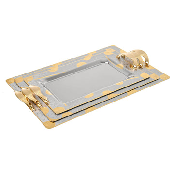 Elegant Gioiel - Rectangular Tray Set with Handles 3 Pieces - Gold - Stainless Steel 18/10 - 75000436