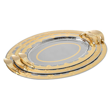 Elegant Gioiel - Oval Tray Set with Handles 3 Pieces - Gold - Stainless Steel 18/10 - 75000446