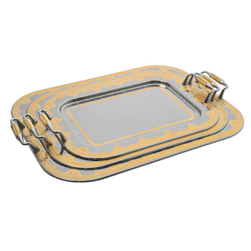 Elegant Gioiel - Rectangular Tray Set with Handles 3 Pieces - Gold - Stainless Steel 18/10 - 75000453