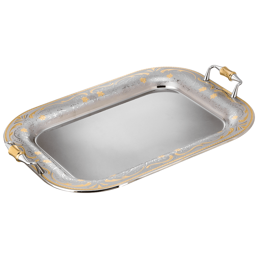 Elegant Gioiel - Rectangular Tray with Handles - Silver & Gold - 50cm - Stainless Steel 18/10 - 75000523