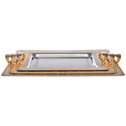 Elegant Gioiel - Rectangular Tray Set with Handles 3 Pieces - Gold - 45cm/40cm/35cm - Stainless Steel 18/10 - 75000709