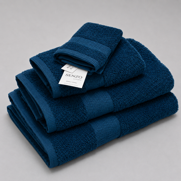 Senzo - Honeycomb Towel Set 4 Pieces - Navy Blue - 100% Egyptian Cotton