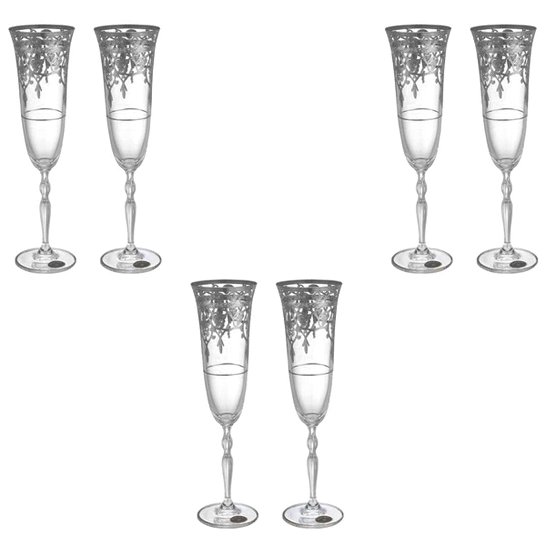 Bohemia Crystal - Flute Glass Set 6 Pieces - Silver - 150ml