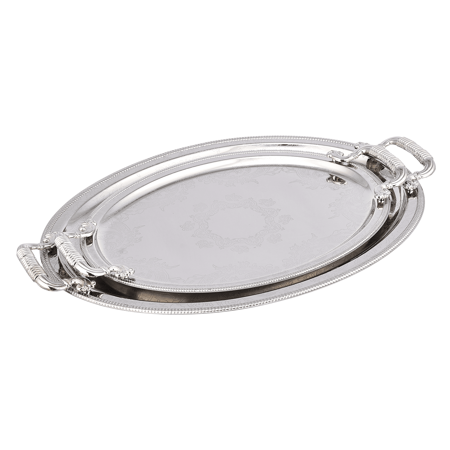 Tray Set with Handles - 2 Pieces - Silver - Stainless Steel